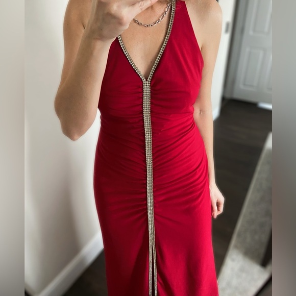 Vintage Betsy & Adam Red Rhinestone Full Length Formal Dress Open back - Picture 14 of 15